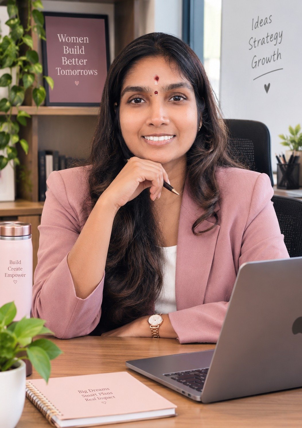 A woman in a thoughtful, empowering workspace